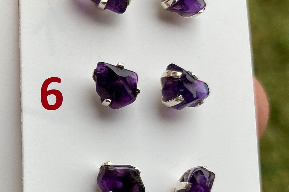 Tiny Raw Amethyst Sterling Silver Earring, Raw Prong Set Stud Earrings, Amethyst Stud Earring, February Birthstone, Small Gemstone Earrings