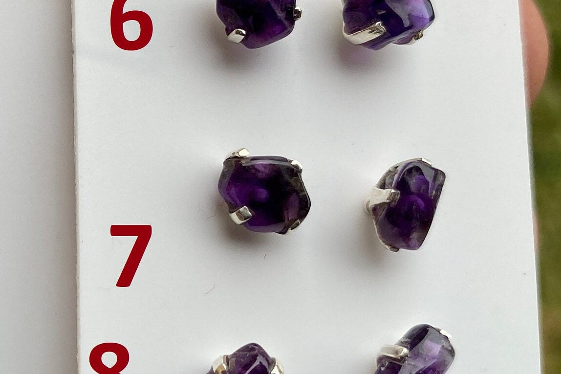 Tiny Raw Amethyst Sterling Silver Earring, Raw Prong Set Stud Earrings, Amethyst Stud Earring, February Birthstone, Small Gemstone Earrings