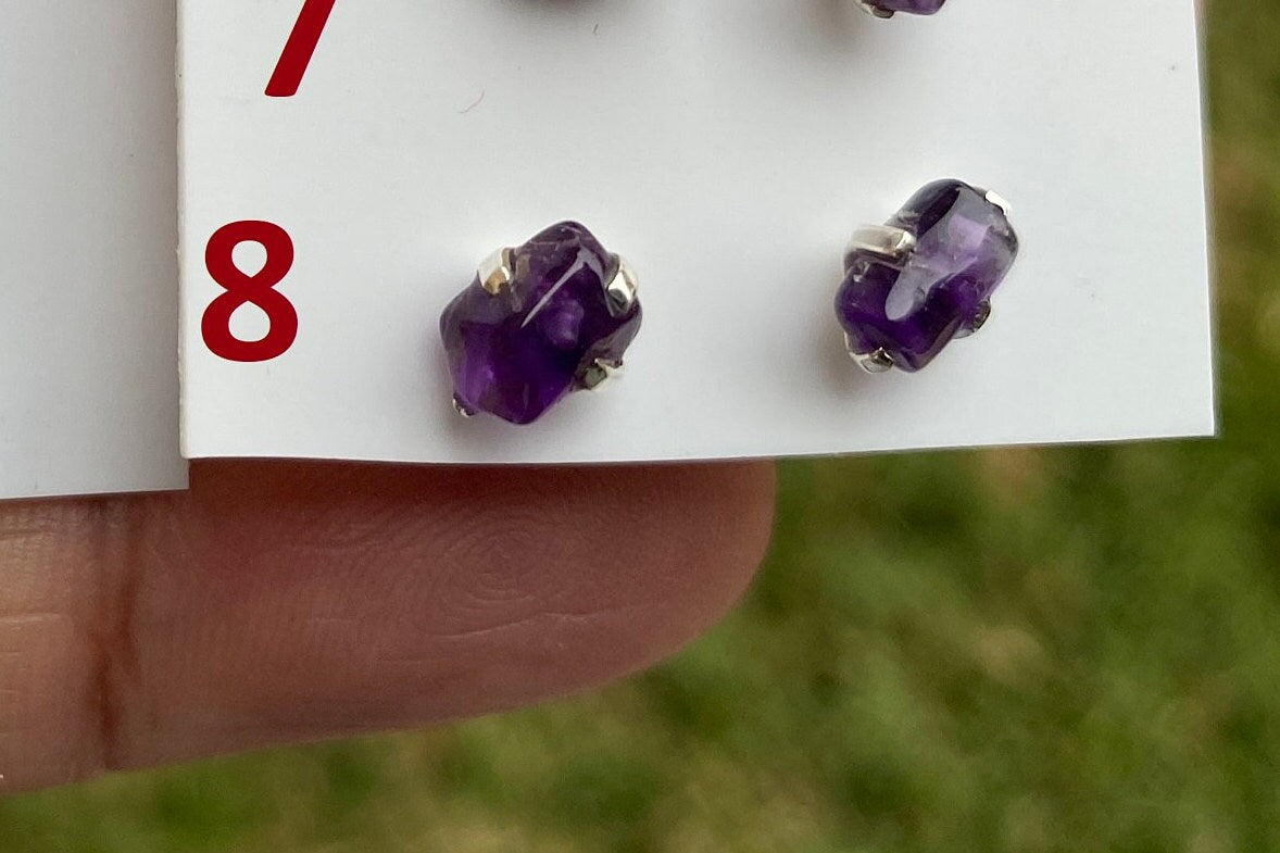 Tiny Raw Amethyst Sterling Silver Earring, Raw Prong Set Stud Earrings, Amethyst Stud Earring, February Birthstone, Small Gemstone Earrings