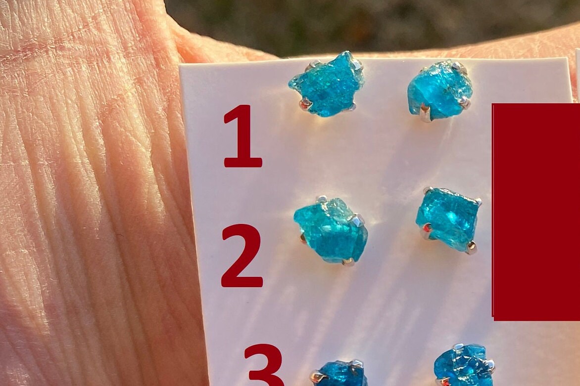 Tiny Raw Blue Apatite Gemstone 92.5 Sterling Silver Stud Earrings, Healing Crystal Earring, Natural Stone Earring, Bridesmaids Jewelry