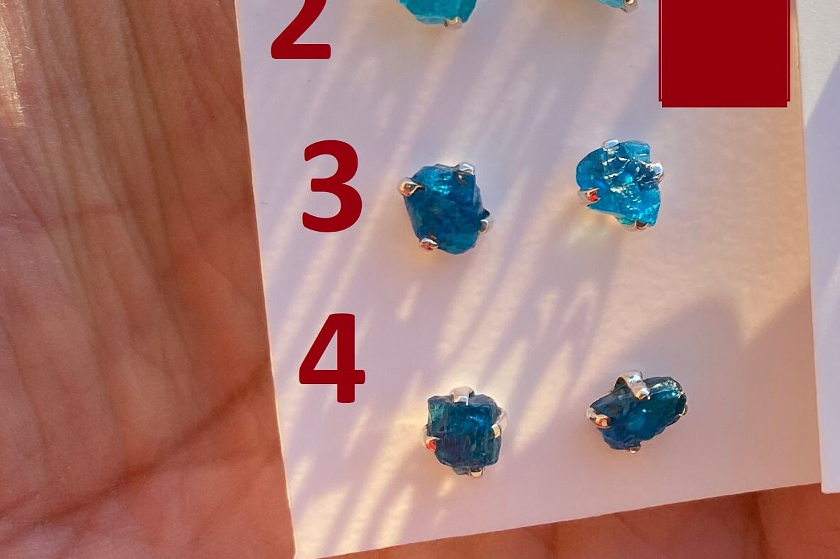 Tiny Raw Blue Apatite Gemstone 92.5 Sterling Silver Stud Earrings, Healing Crystal Earring, Natural Stone Earring, Bridesmaids Jewelry