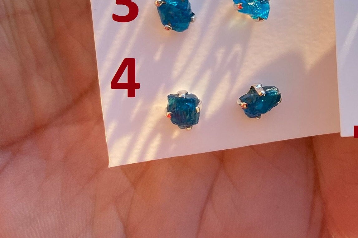 Tiny Raw Blue Apatite Gemstone 92.5 Sterling Silver Stud Earrings, Healing Crystal Earring, Natural Stone Earring, Bridesmaids Jewelry