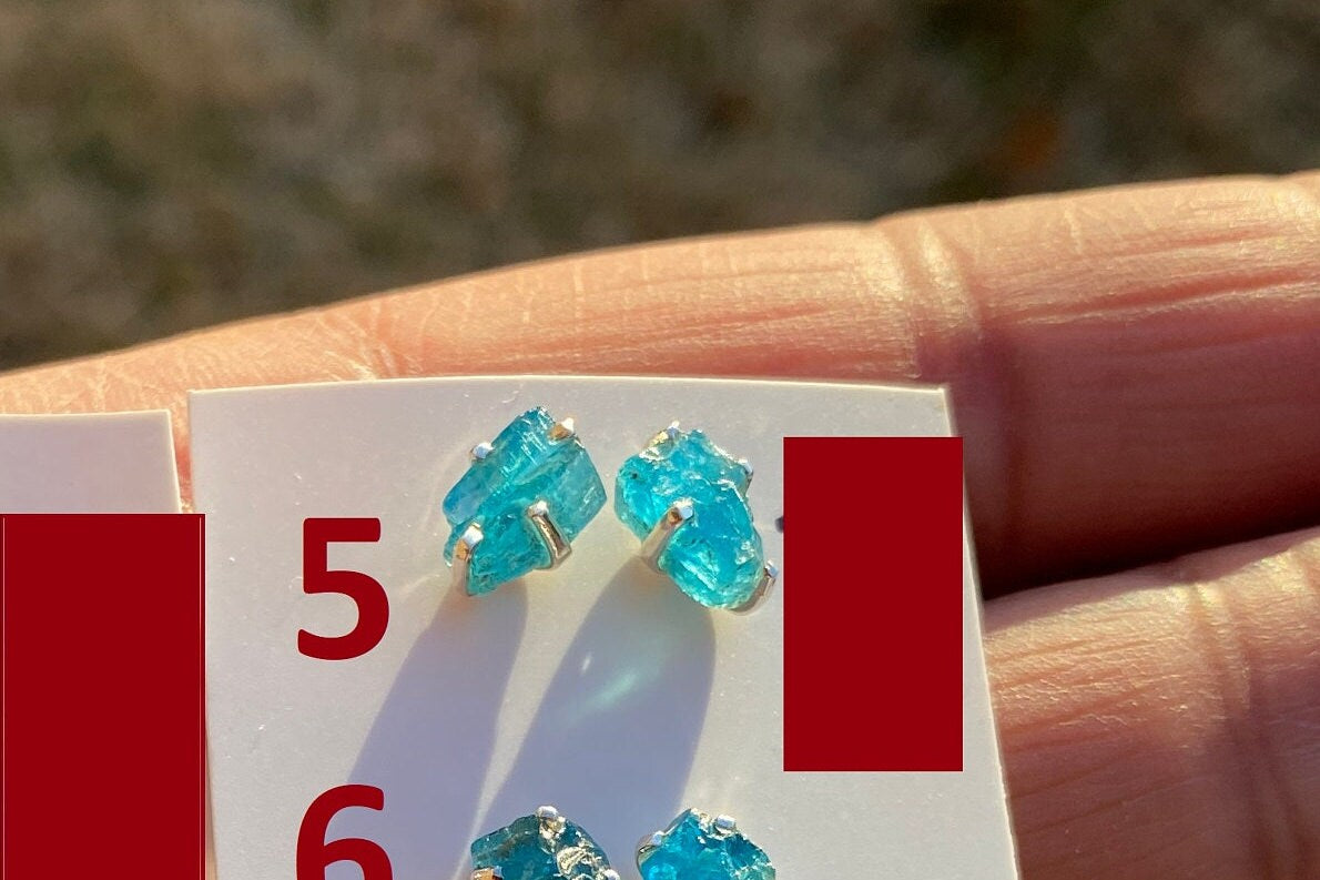 Tiny Raw Blue Apatite Gemstone 92.5 Sterling Silver Stud Earrings, Healing Crystal Earring, Natural Stone Earring, Bridesmaids Jewelry