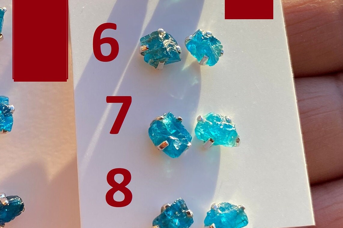 Tiny Raw Blue Apatite Gemstone 92.5 Sterling Silver Stud Earrings, Healing Crystal Earring, Natural Stone Earring, Bridesmaids Jewelry