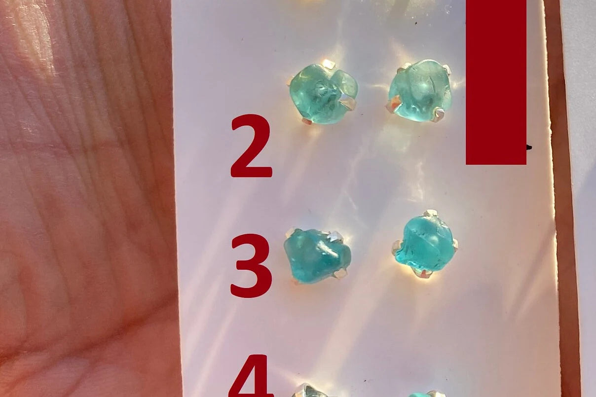 Tiny Raw Blue Apatite Gemstone 92.5 Sterling Silver Stud Earrings, Healing Crystal Earring, Natural Stone Earring, Bridesmaids Jewelry