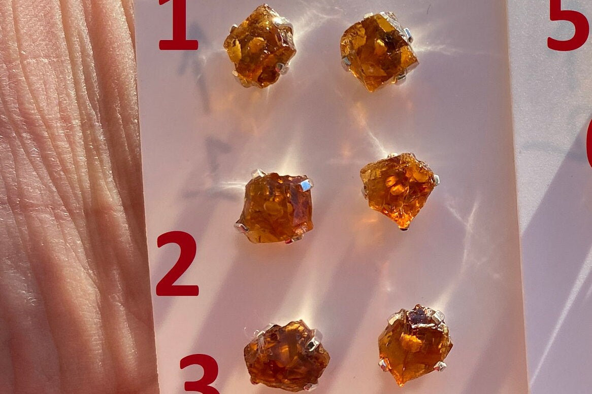 Tiny Raw Citrine Studs Earrings, Sterling Silver Earrings, Rough Citrine Sterling Silver Earring, Raw Citrine Earring, November Birthstone