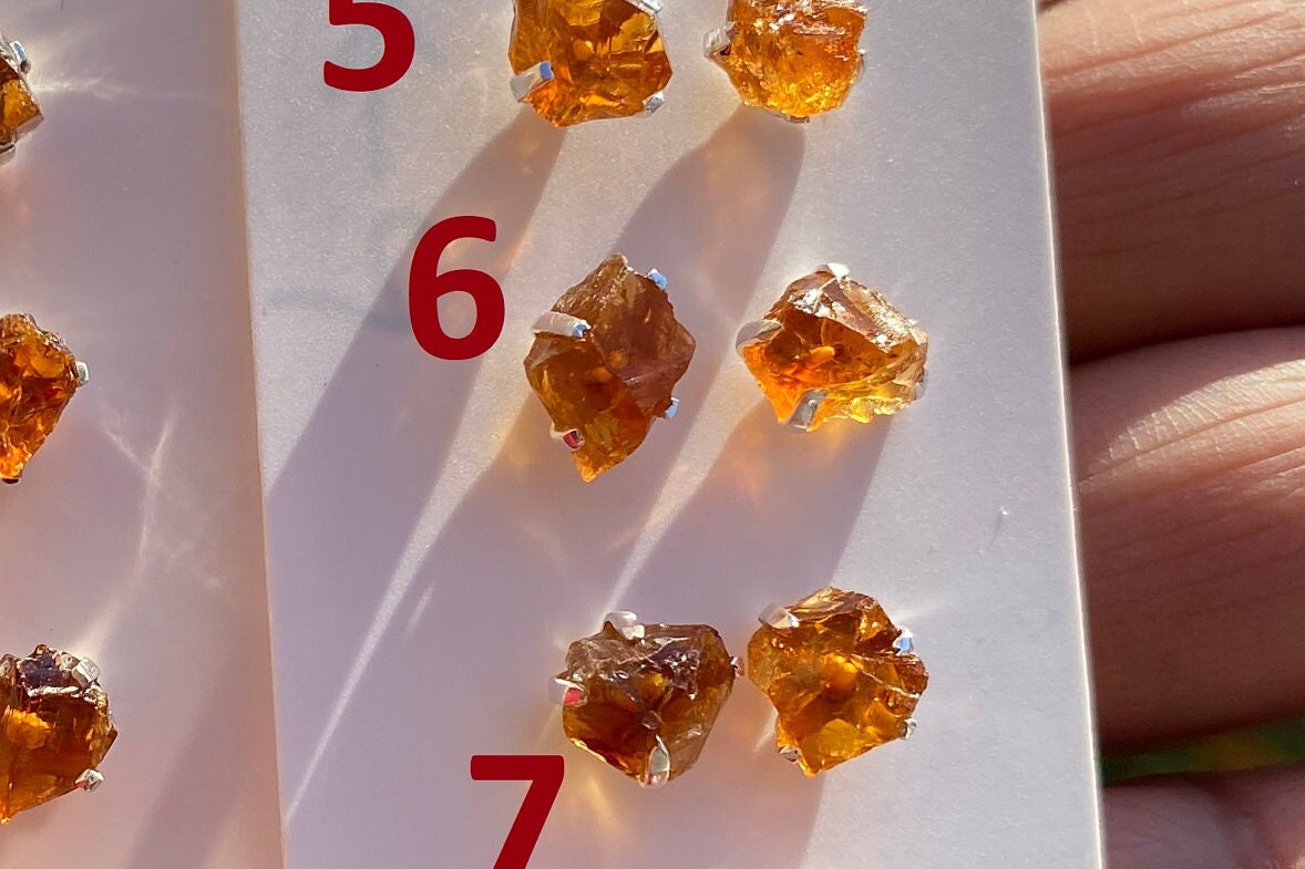 Tiny Raw Citrine Studs Earrings, Sterling Silver Earrings, Rough Citrine Sterling Silver Earring, Raw Citrine Earring, November Birthstone