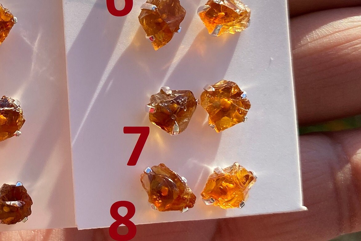 Tiny Raw Citrine Studs Earrings, Sterling Silver Earrings, Rough Citrine Sterling Silver Earring, Raw Citrine Earring, November Birthstone