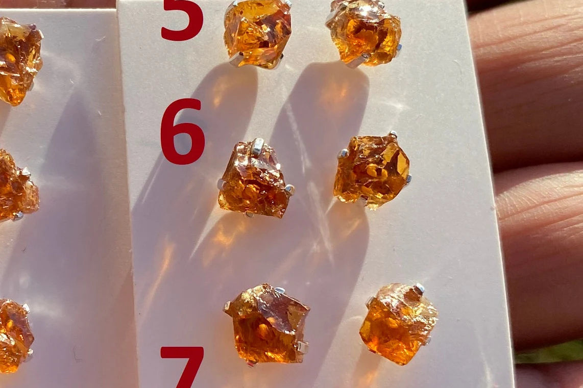 Tiny Raw Citrine Studs Earrings, Sterling Silver Earrings, Rough Citrine Sterling Silver Earring, Raw Citrine Earring, November Birthstone