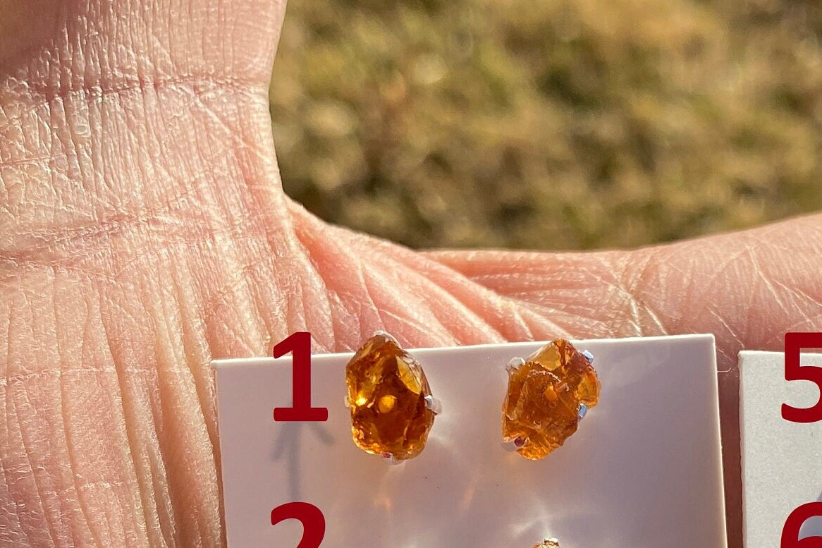 Tiny Raw Citrine Studs Earrings, Sterling Silver Earrings, Rough Citrine Sterling Silver Earring, Raw Citrine Earring, November Birthstone