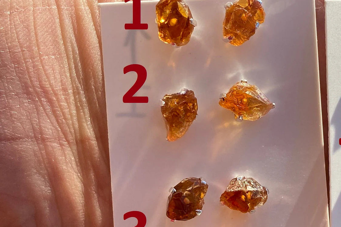 Tiny Raw Citrine Studs Earrings, Sterling Silver Earrings, Rough Citrine Sterling Silver Earring, Raw Citrine Earring, November Birthstone