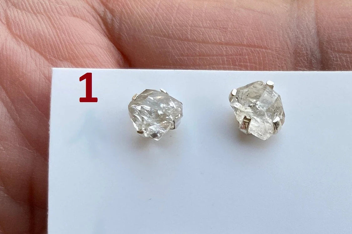 Tiny Raw Herkimer Diamond Stud Earrings, 92.5 Sterling Silver Ear Studs, Healing Crystal Earring, Natural Gemstone Jewelry, Anniversary Gift