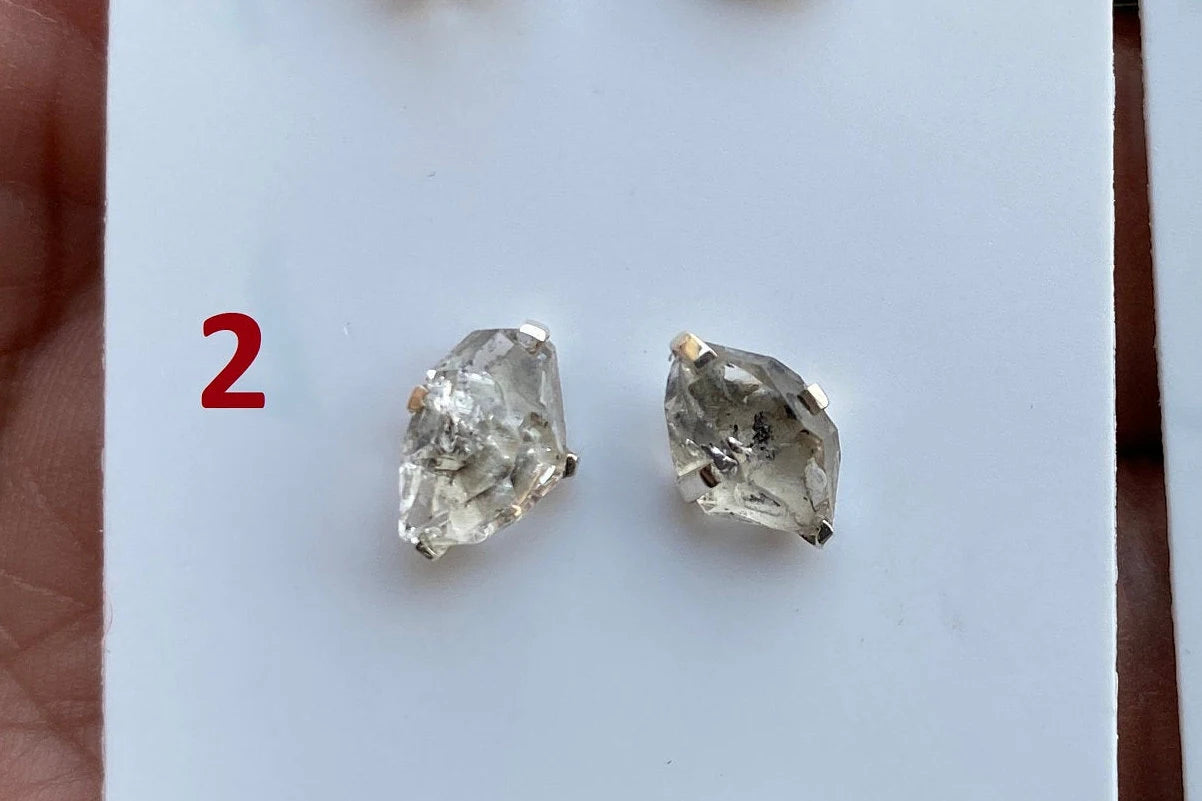 Tiny Raw Herkimer Diamond Stud Earrings, 92.5 Sterling Silver Ear Studs, Healing Crystal Earring, Natural Gemstone Jewelry, Anniversary Gift