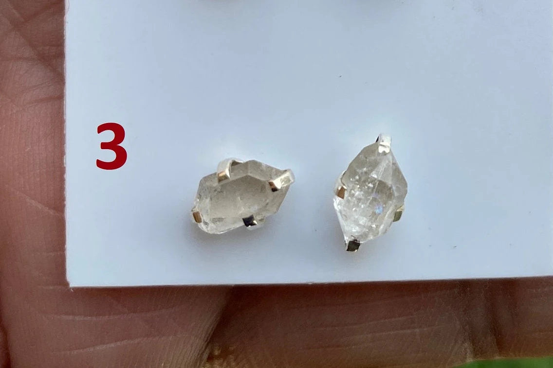 Tiny Raw Herkimer Diamond Stud Earrings, 92.5 Sterling Silver Ear Studs, Healing Crystal Earring, Natural Gemstone Jewelry, Anniversary Gift