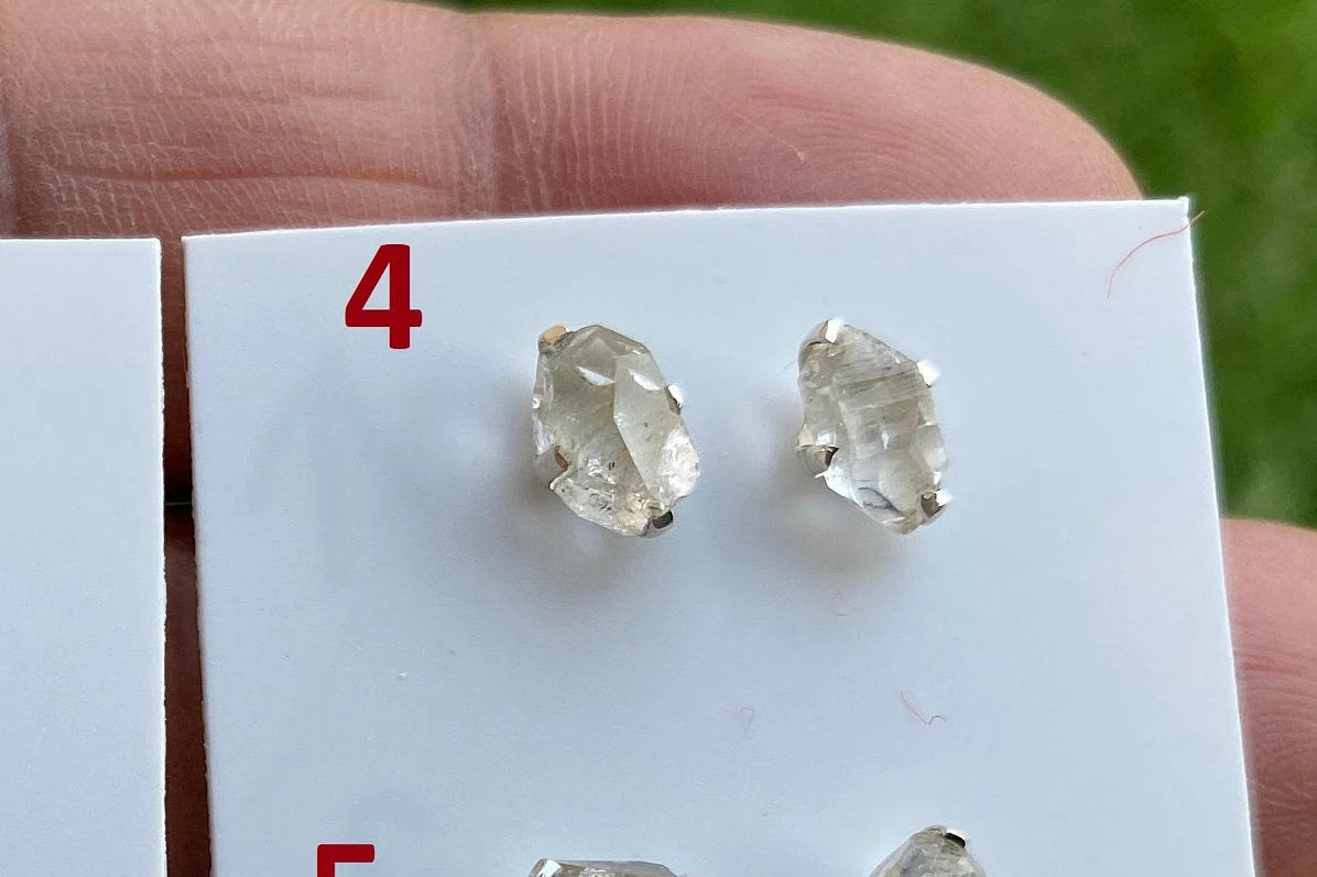 Tiny Raw Herkimer Diamond Stud Earrings, 92.5 Sterling Silver Ear Studs, Healing Crystal Earring, Natural Gemstone Jewelry, Anniversary Gift