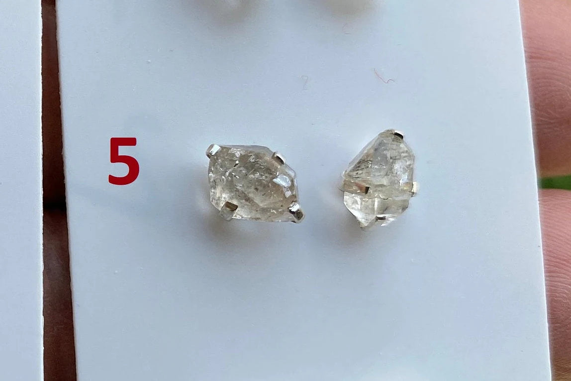 Tiny Raw Herkimer Diamond Stud Earrings, 92.5 Sterling Silver Ear Studs, Healing Crystal Earring, Natural Gemstone Jewelry, Anniversary Gift