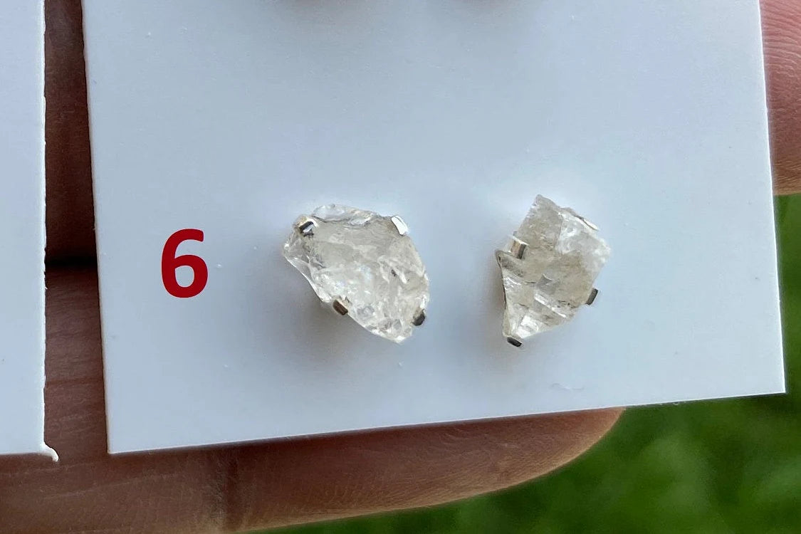 Tiny Raw Herkimer Diamond Stud Earrings, 92.5 Sterling Silver Ear Studs, Healing Crystal Earring, Natural Gemstone Jewelry, Anniversary Gift