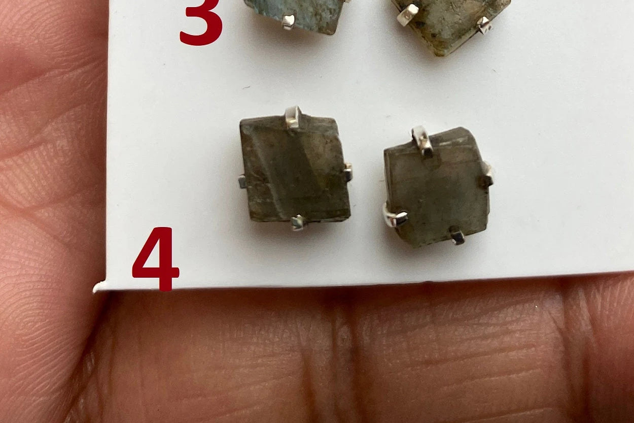 Tiny Raw Labradorite Sterling Silver Earring, Raw Prong Set Stud Earrings, Natural Stone Stud Earring, February Birthstone, Gemstone Earring