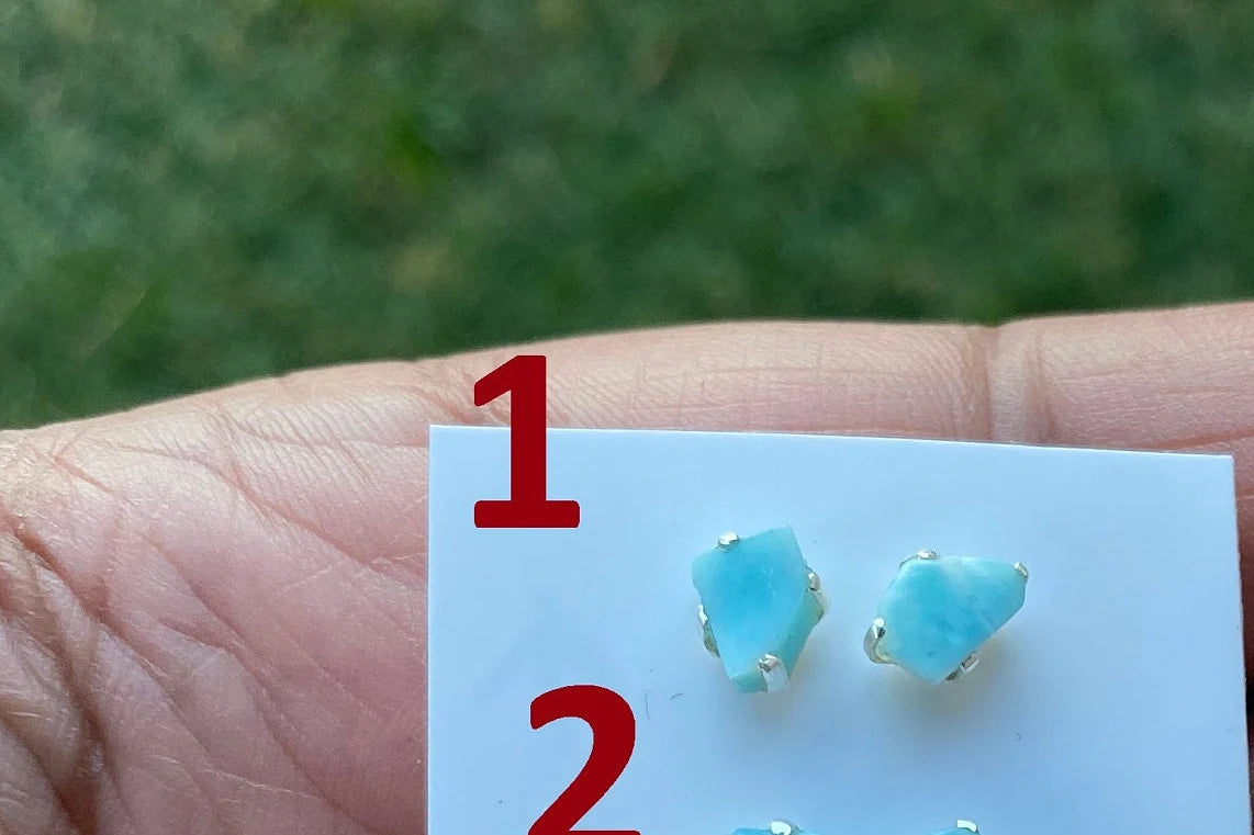 Tiny Raw Larimar Stud Earrings Sterling Silver, Larimar Earrings, Larimar Jewelry, Raw Larimar Stone, Raw Larimar Slab, Raw Larimar Crystal