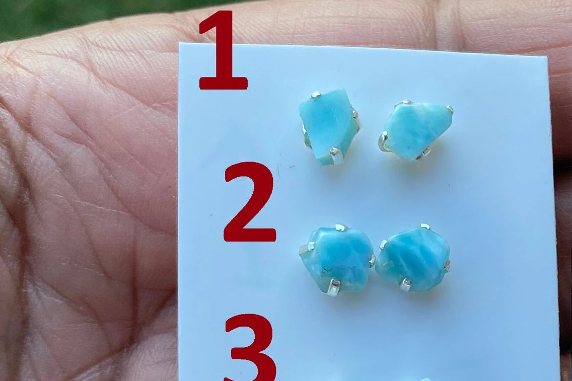 Tiny Raw Larimar Stud Earrings Sterling Silver, Larimar Earrings, Larimar Jewelry, Raw Larimar Stone, Raw Larimar Slab, Raw Larimar Crystal
