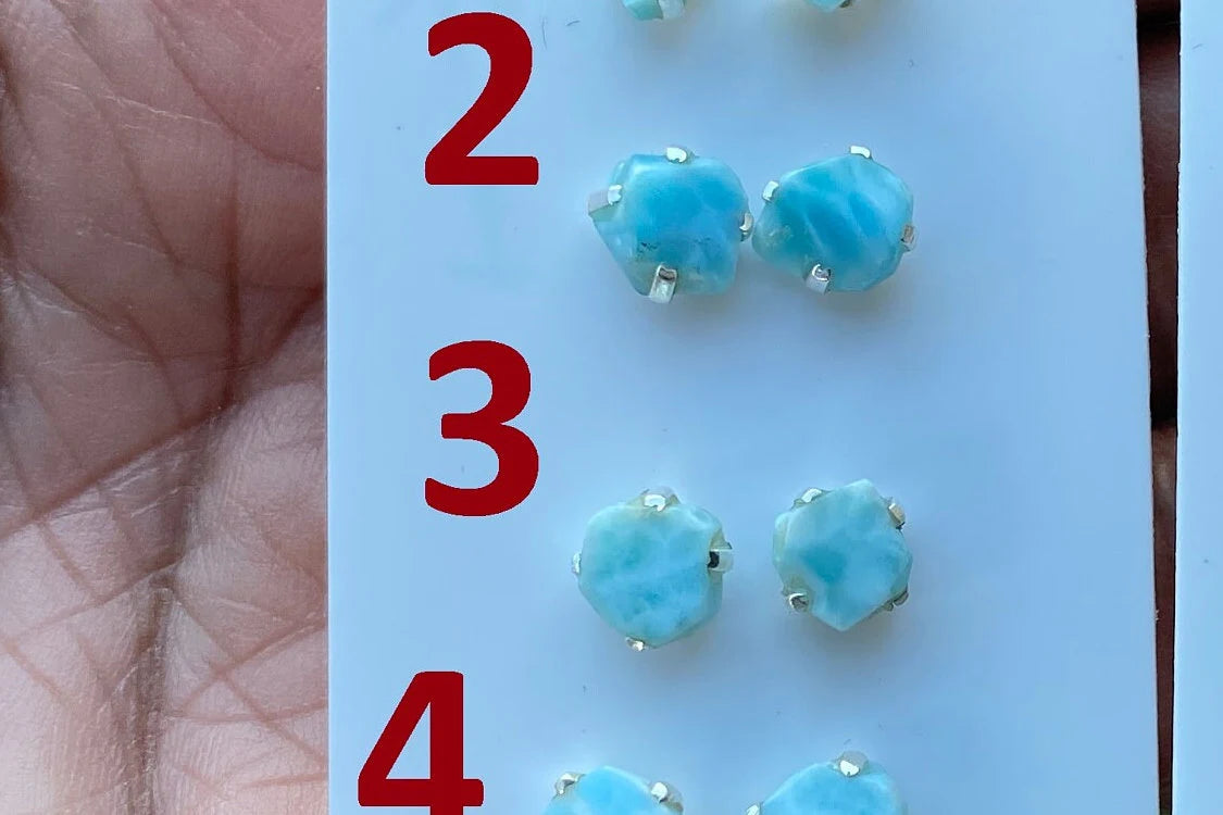 Tiny Raw Larimar Stud Earrings Sterling Silver, Larimar Earrings, Larimar Jewelry, Raw Larimar Stone, Raw Larimar Slab, Raw Larimar Crystal