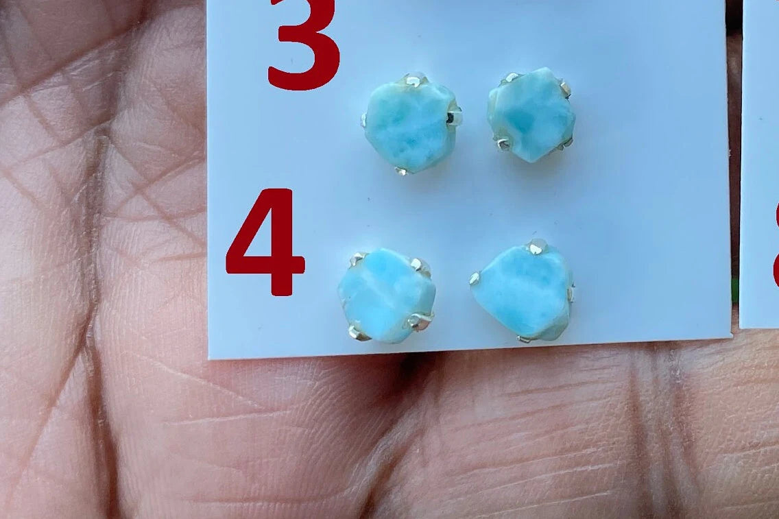 Tiny Raw Larimar Stud Earrings Sterling Silver, Larimar Earrings, Larimar Jewelry, Raw Larimar Stone, Raw Larimar Slab, Raw Larimar Crystal