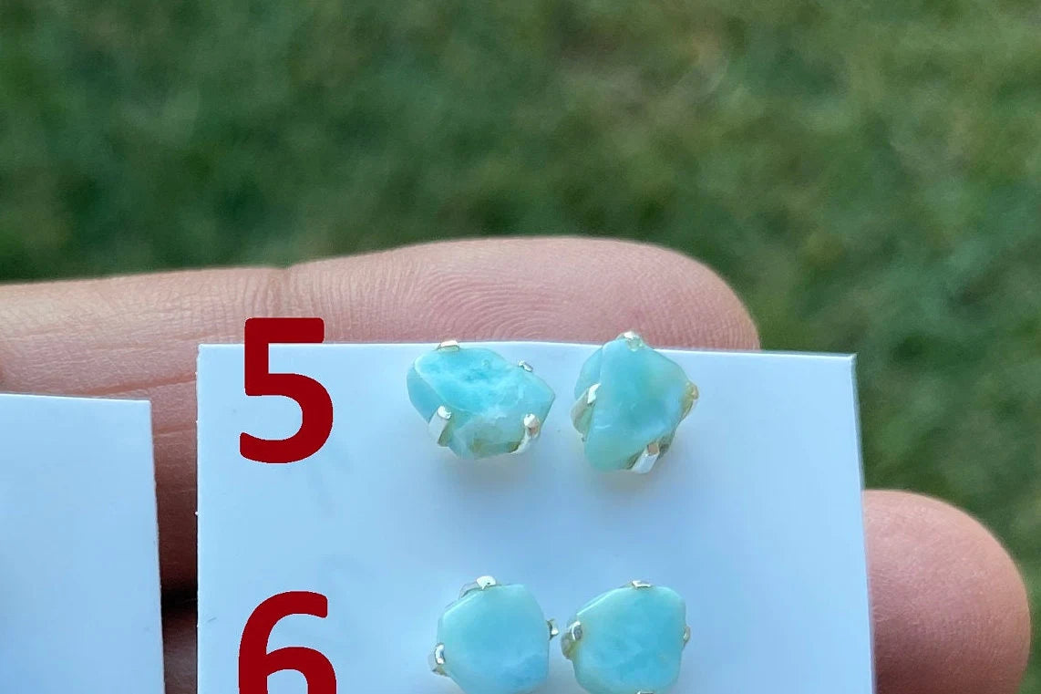Tiny Raw Larimar Stud Earrings Sterling Silver, Larimar Earrings, Larimar Jewelry, Raw Larimar Stone, Raw Larimar Slab, Raw Larimar Crystal
