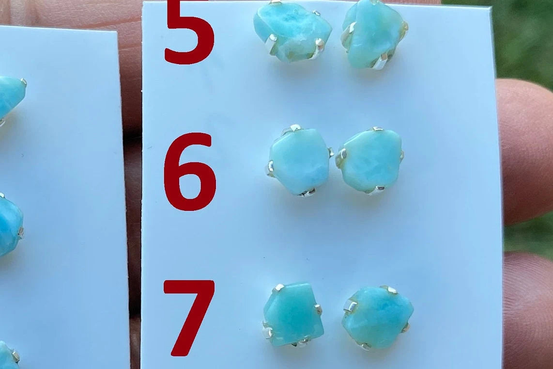 Tiny Raw Larimar Stud Earrings Sterling Silver, Larimar Earrings, Larimar Jewelry, Raw Larimar Stone, Raw Larimar Slab, Raw Larimar Crystal