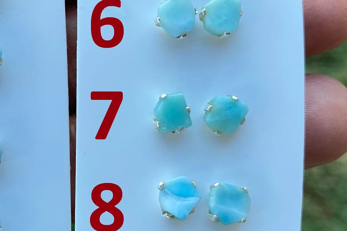 Tiny Raw Larimar Stud Earrings Sterling Silver, Larimar Earrings, Larimar Jewelry, Raw Larimar Stone, Raw Larimar Slab, Raw Larimar Crystal
