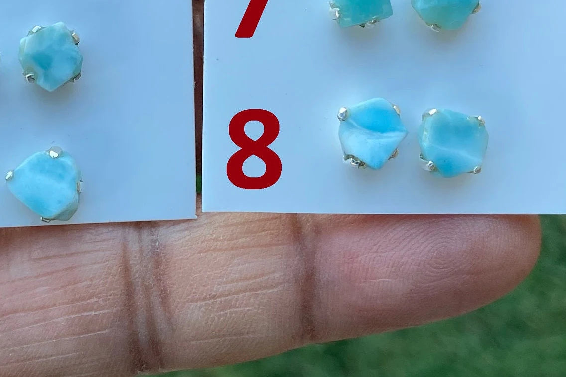 Tiny Raw Larimar Stud Earrings Sterling Silver, Larimar Earrings, Larimar Jewelry, Raw Larimar Stone, Raw Larimar Slab, Raw Larimar Crystal