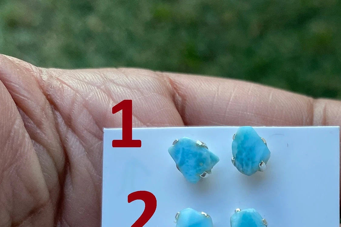 Tiny Raw Larimar Stud Earrings Sterling Silver, Larimar Earrings, Larimar Jewelry, Raw Larimar Stone, Raw Larimar Slab, Raw Larimar Crystal