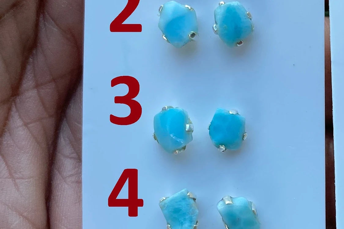Tiny Raw Larimar Stud Earrings Sterling Silver, Larimar Earrings, Larimar Jewelry, Raw Larimar Stone, Raw Larimar Slab, Raw Larimar Crystal