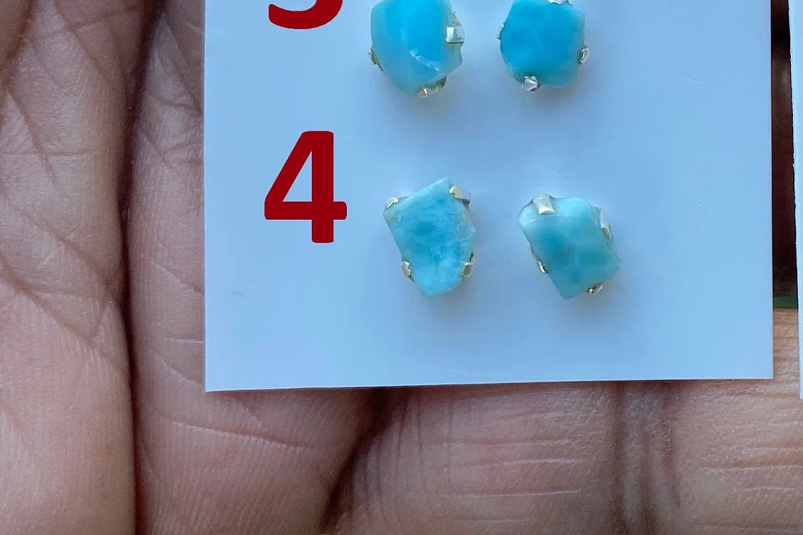 Tiny Raw Larimar Stud Earrings Sterling Silver, Larimar Earrings, Larimar Jewelry, Raw Larimar Stone, Raw Larimar Slab, Raw Larimar Crystal
