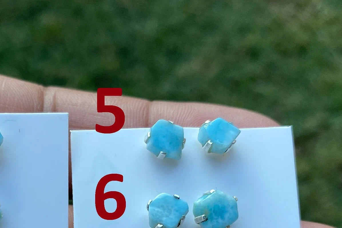 Tiny Raw Larimar Stud Earrings Sterling Silver, Larimar Earrings, Larimar Jewelry, Raw Larimar Stone, Raw Larimar Slab, Raw Larimar Crystal