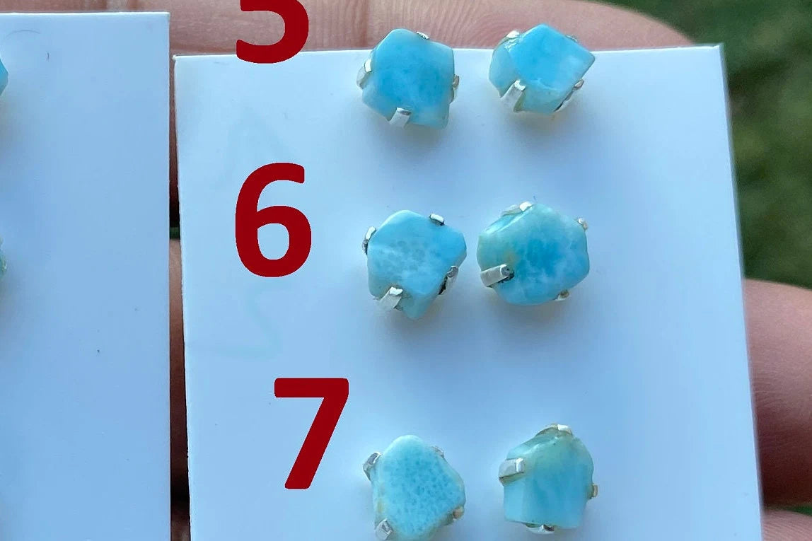 Tiny Raw Larimar Stud Earrings Sterling Silver, Larimar Earrings, Larimar Jewelry, Raw Larimar Stone, Raw Larimar Slab, Raw Larimar Crystal