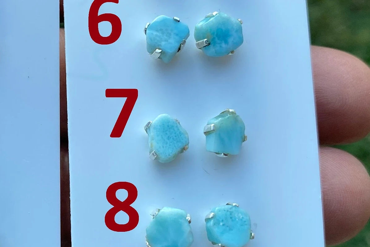 Tiny Raw Larimar Stud Earrings Sterling Silver, Larimar Earrings, Larimar Jewelry, Raw Larimar Stone, Raw Larimar Slab, Raw Larimar Crystal