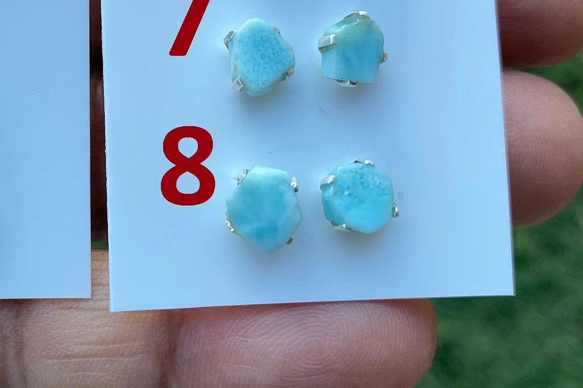 Tiny Raw Larimar Stud Earrings Sterling Silver, Larimar Earrings, Larimar Jewelry, Raw Larimar Stone, Raw Larimar Slab, Raw Larimar Crystal