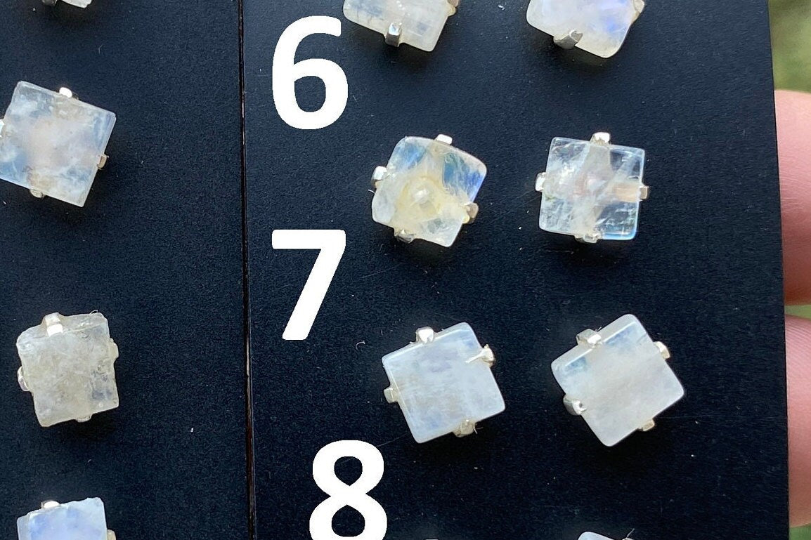 Tiny Raw Moonstone Post Earrings, Sterling Silver Earrings, Prong Stud Earring, Rainbow Moonstone Earrings, Crystal Studs, June Birthstone,