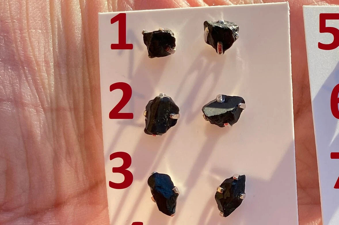 Tiny Raw Natural Black Tourmaline Studs Earrings, Sterling Silver Earrings, Raw Gemstone Earring, Energy Stone Earring, Birthstone Jewelry