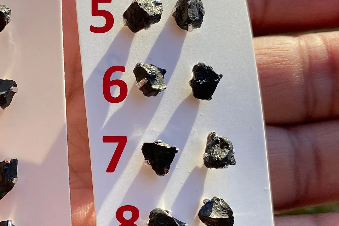 Tiny Raw Natural Black Tourmaline Studs Earrings, Sterling Silver Earrings, Raw Gemstone Earring, Energy Stone Earring, Birthstone Jewelry