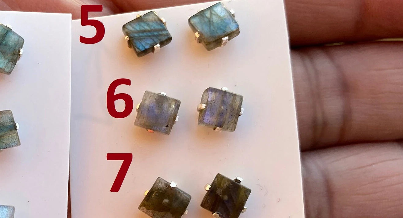 Tiny Raw Natural Labradorite Sterling Silver Stud Earrings, Gemstone Prong Earring, Small Labradorite Stone Earrings, Labradorite Jewelry