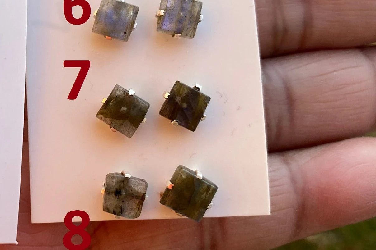 Tiny Raw Natural Labradorite Sterling Silver Stud Earrings, Gemstone Prong Earring, Small Labradorite Stone Earrings, Labradorite Jewelry