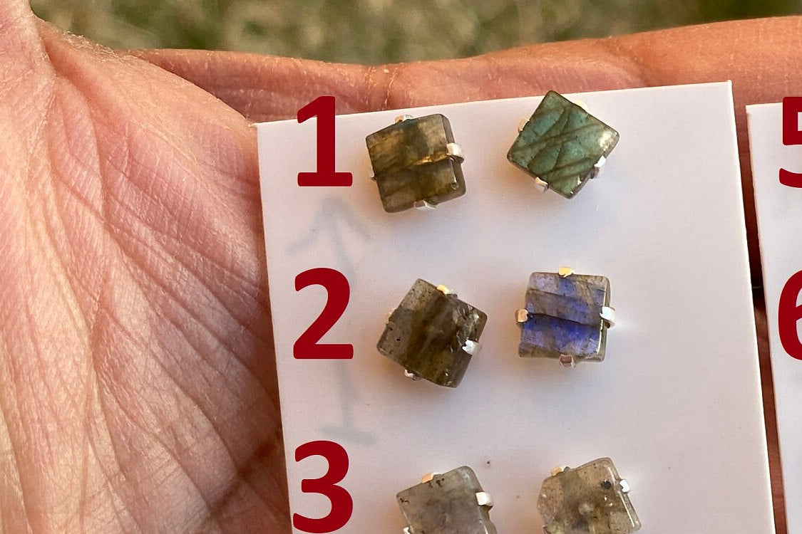 Tiny Raw Natural Labradorite Sterling Silver Stud Earrings, Gemstone Prong Earring, Small Labradorite Stone Earrings, Labradorite Jewelry