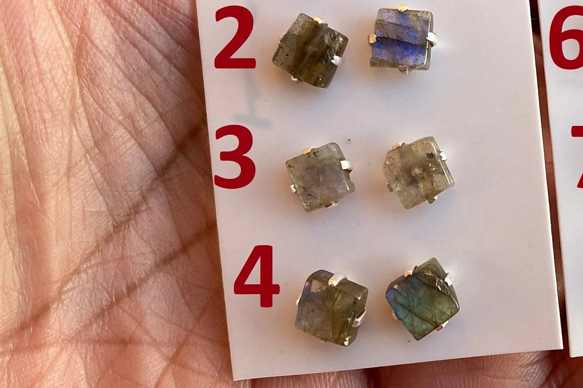 Tiny Raw Natural Labradorite Sterling Silver Stud Earrings, Gemstone Prong Earring, Small Labradorite Stone Earrings, Labradorite Jewelry