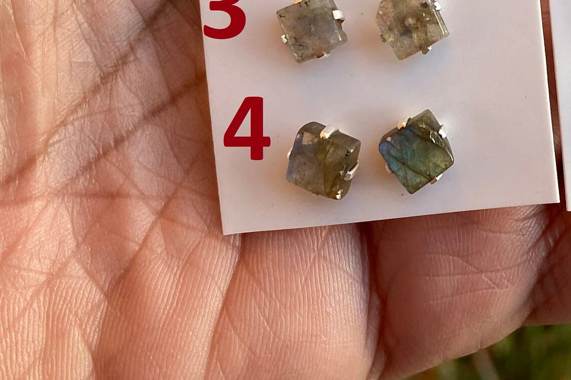Tiny Raw Natural Labradorite Sterling Silver Stud Earrings, Gemstone Prong Earring, Small Labradorite Stone Earrings, Labradorite Jewelry