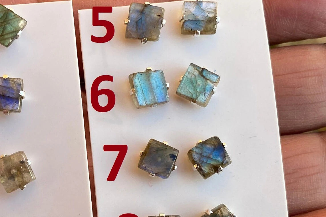 Tiny Raw Natural Labradorite Sterling Silver Stud Earrings, Gemstone Prong Earring, Small Labradorite Stone Earrings, Labradorite Jewelry