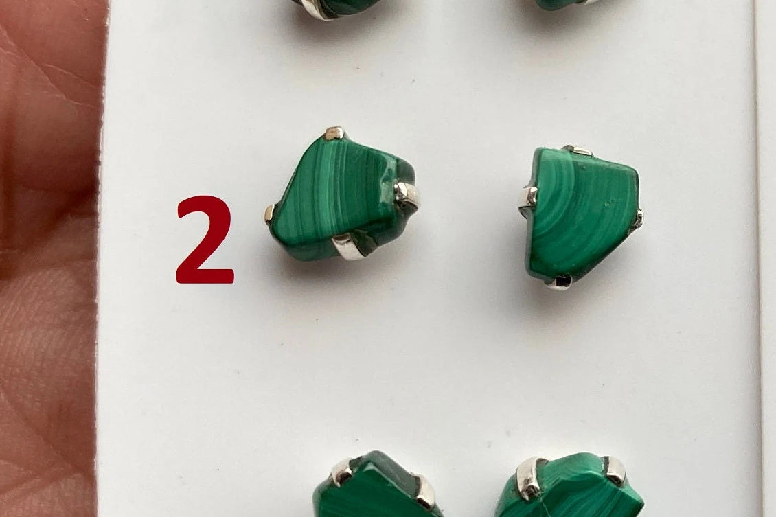 Tiny Raw Natural Malachite Sterling Silver Stud Earrings, Tiny Malachite Earrings, Malachite Jewelry, Heart Chakra Stone, Freeform Malachite