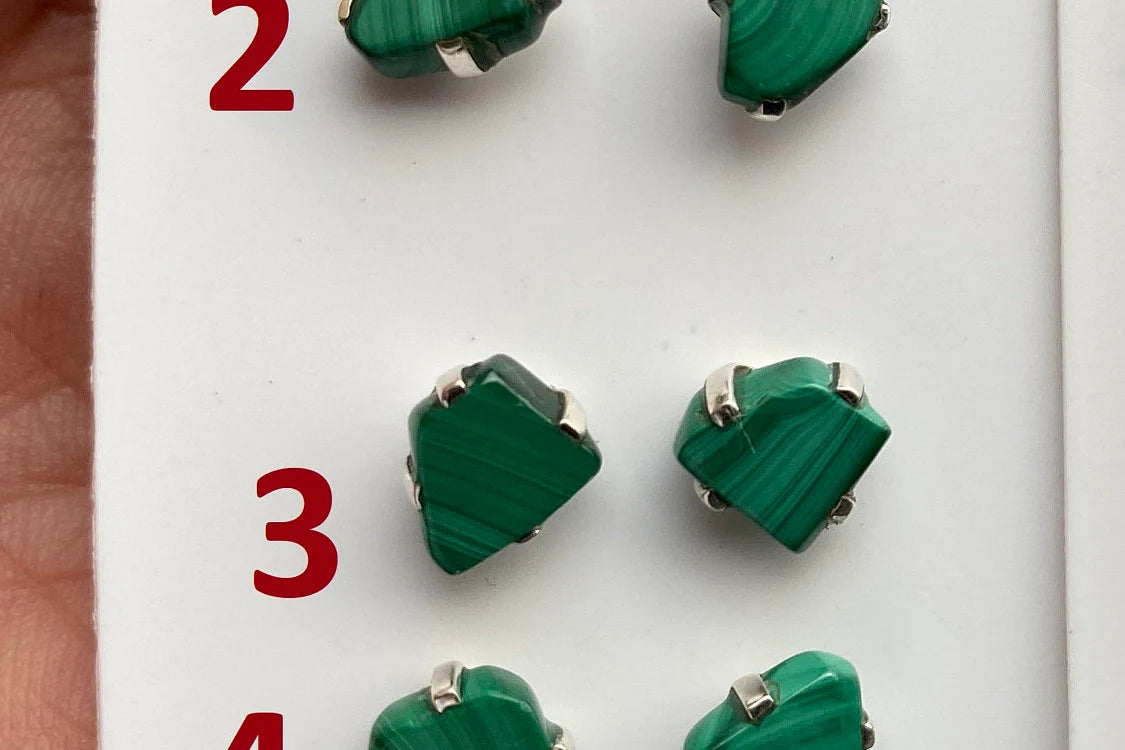 Tiny Raw Natural Malachite Sterling Silver Stud Earrings, Tiny Malachite Earrings, Malachite Jewelry, Heart Chakra Stone, Freeform Malachite