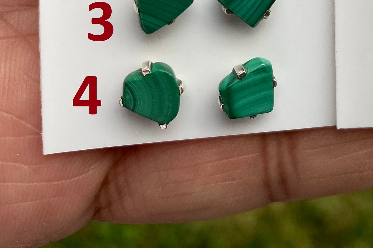 Tiny Raw Natural Malachite Sterling Silver Stud Earrings, Tiny Malachite Earrings, Malachite Jewelry, Heart Chakra Stone, Freeform Malachite