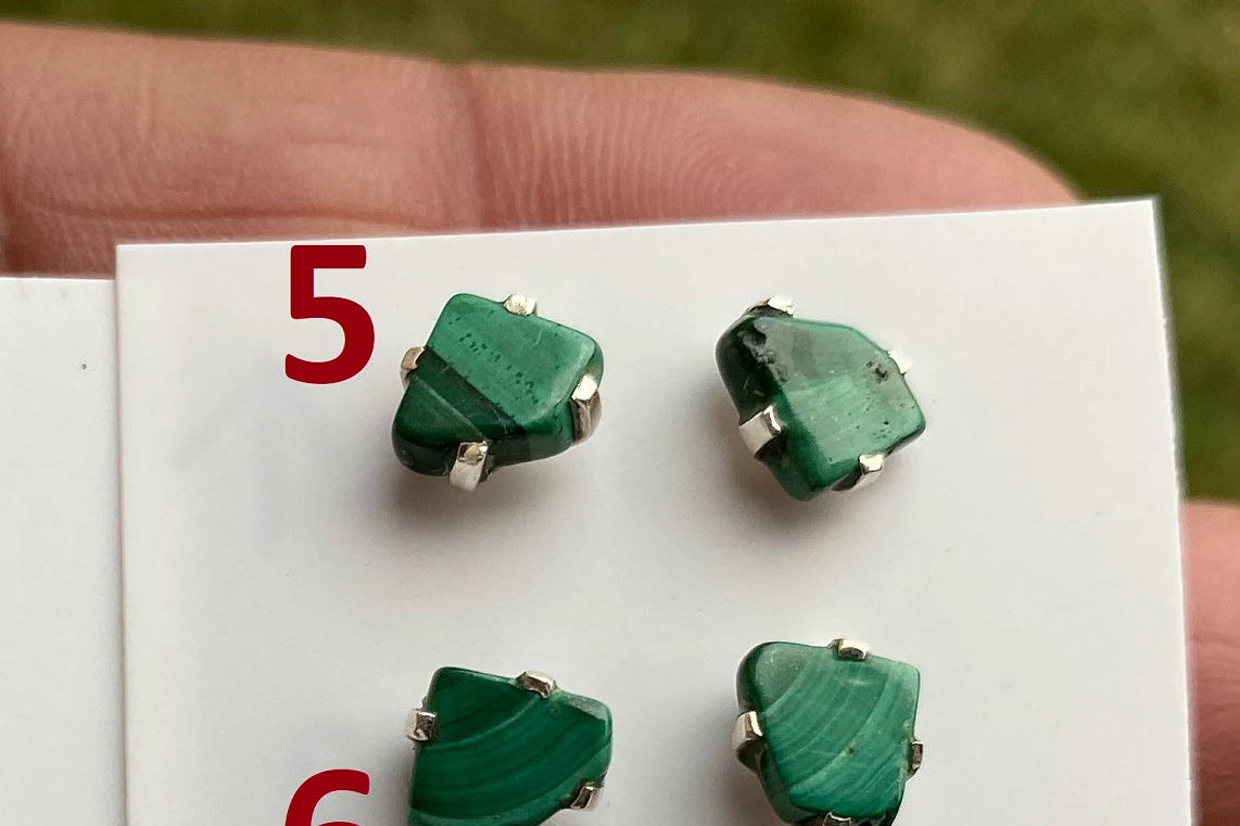 Tiny Raw Natural Malachite Sterling Silver Stud Earrings, Tiny Malachite Earrings, Malachite Jewelry, Heart Chakra Stone, Freeform Malachite